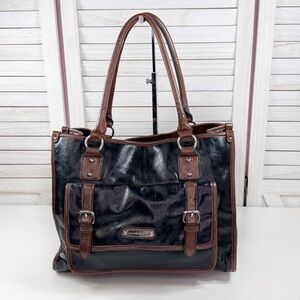 Franco Sarto Faux Leather Large Tote Shoulder Bag Black Brown